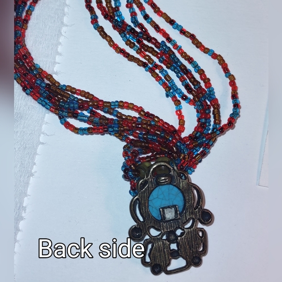 Multi-strand Turquoise & Red Beaded Necklace - Picture 7 of 7